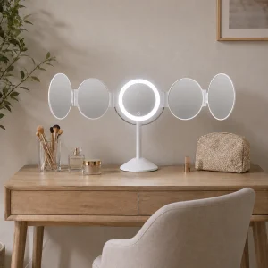Penta specchio da tavolo con led senza filo touch bianco opaco 25x20.5xH.46.5 cm