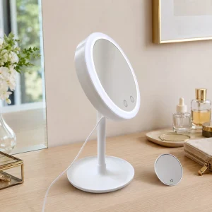 Makeup specchio da tavolo con led touch 2 intensita bianco lucido 20x17xH.35 cm