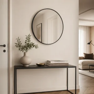 Fit-a black slim specchio da parete in acciaio finitura nero opaco D.60 cm