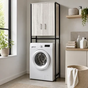 Laundry-b mobile sopra lavatrice 2 ante finitura bianco frassino 63x28xH.190 cm