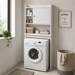 Laundry-c mobile sopra lavatrice 1 anta e mensole finitura bianco frassino 58x19xH.173 cm