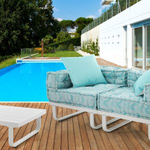 Aron outdoor divano 2 posti basamento alluminio tessuto waterproof. L.156 P.78 H.66 cm