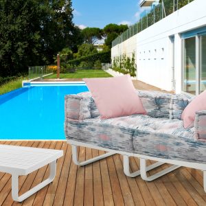Aron outdoor divano 2 posti basamento alluminio tessuto waterproof. L.156 P.78 H.66 cm