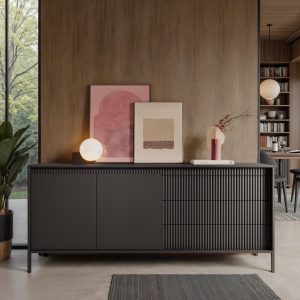 Gharbo black madia 2 ante 3 cassetti colore nero opaco dogato H.814 L.1871 P.395 cm