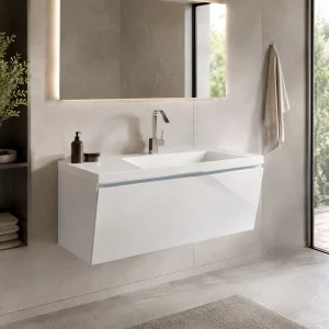 Mobile bagno con base 100 sospesa lavello bianco lucido con lavello e cestone 100x48xH.43 cm