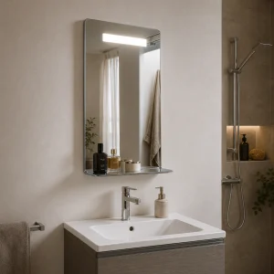 Specchiera con luce led e mensola integrata L.52 P.12 H.75 cm