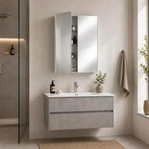 Specchiera contenitore a 2 ante in bianco lucido con ripiani interni L.70 P.15 H.90 cm