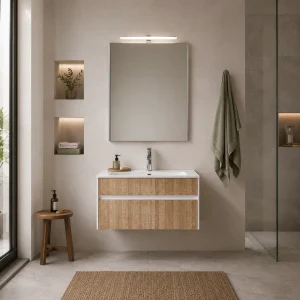 Base sospesa rovere tranche con lavello e cestone 90x48xH.45 cm