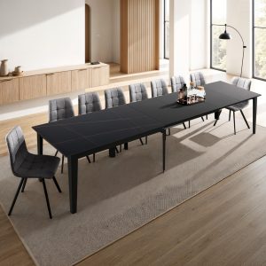 Tavolo Allungabile GREAT BLACK MARBLE acciaio Grigio opaco piano ceramica finitura Marmo Nero opaco 160-220-280-340-400 x 90 cm
