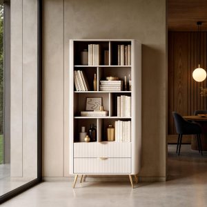 Gretha beige libreria colore beige opaco 2 cassetti H.1938 L.882 P.38 cm