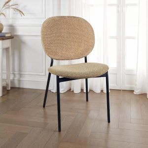 Werza Sabbia sedia Imbottita tessuto sabbia effetto melange struttura metallo nero opaco impilabile H.81 L.47 P.58 cm