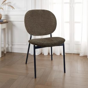 Werza Brown sedia Imbottita tessuto marrone effetto melange struttura metallo nero opaco impilabile H.81 L.47 P.58 cm