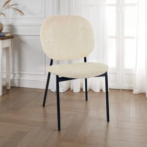 Werza Beige sedia Imbottita tessuto beige effetto melange struttura metallo nero opaco impilabile H.81 L.47 P.58 cm