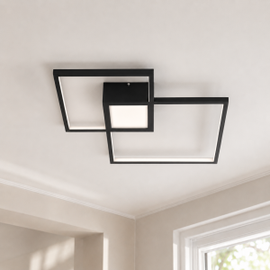 Square black plafoniera / applique led in metallo nero opaco 54x54 H.8 cm