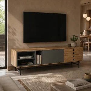 Clew madia porta tv impiallacciata finitura rovere anta laccata grigio scuro opaco L.170 P.40 H.51 cm