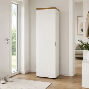 Armadio guardaroba da ingresso 1 anta ANNENCY WHITE laccato Bianco lucido top finitura Rovere H.192 L.60 P.40 cm