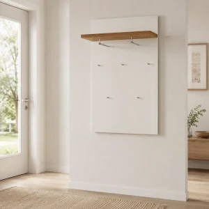 Pannello appendiabiti da parete ANNENCY WHITE laccato di colore Bianco lucido 5 ganci 1 barra appendiabiti H.115 L.80 P.25 cm