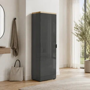 Armadio guardaroba da ingresso 1 anta ANNENCY GREY laccato Antracite lucido top finitura Rovere H.192 L.60 P.40 cm