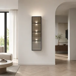 Colonna pensile vetrina 1 anta ANNENCY WHITE bianco lucido vetro temprato fume H.120 L.35 P.28.5 cm