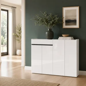 Scarpiera 4 ante 1 cassetto LOCRONAN laccata Bianco lucido top finitura Ardesia H.118.4 L.160.2 P.34 cm