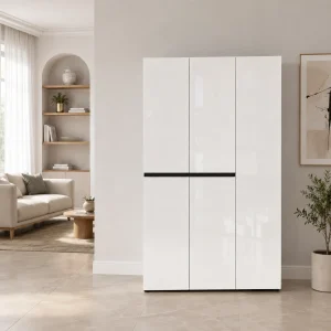 Scarpiera alta 5 ante LOCRONAN laccata di colore Bianco lucido H.200 L.120.2 P.34 cm