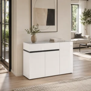 Madia 3 ante 1 cassetto LOCRONAN laccata colore Bianco lucido H.80.1 L.120.1 P.42.6 cm