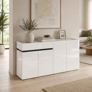 Madia 3 ante 1 cassetto LOCRONAN laccata colore Bianco lucido H.80.1 L.160.2 P.42.6 cm