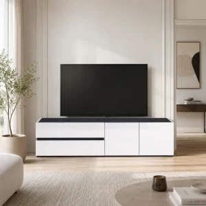 Porta TV 2 ante 2 cassetti LOCRONAN laccato di colore Bianco lucido H.47 L.180.2 P.42.6 cm