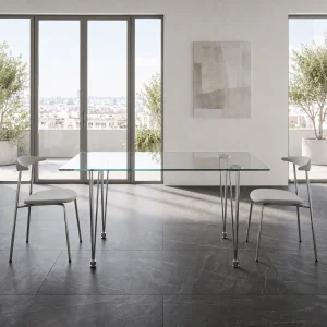 Matra Tavolo Scrivania in Vetro Temprato trasparente con gambe in Metallo Cromato 130 x 80 cm