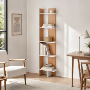 Tower-a libreria a colonna selma bianco opaco e finitura rovere 41.5x21.5xH.170 cm