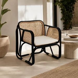 Hamsa black poltroncina in rattan L.68 P.68 H.76 adatto per ambienti interni esterni cm