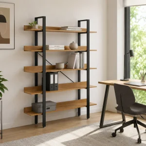 Cukin 5 evo libreria acciaio nero opaco 5 ripiani finitura faggio H.171 L.120 P.28 cm
