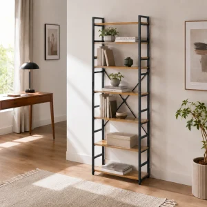 Cukin 6 evo libreria acciaio nero opaco 6 ripiani finitura faggio H.185 L.60 P.28 cm