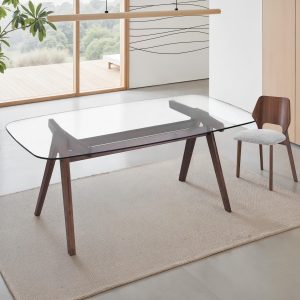 Easel 220 Tavolo - Scrivania in legno massello e vetro temprato sp 10 mm noce scuro e trasparente 220 x 100 cm
