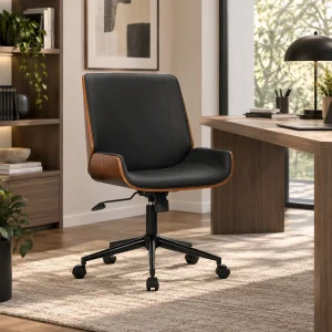 Odda dark wood Sedia da ufficio legno multistrato pelle sintetica e acciaio noce e nero opaco H.87-97 L.55 P.58 cm