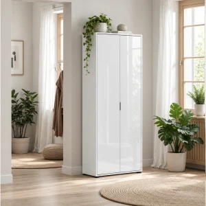 Scout bianco Armadio multiuso scarpiera 2 ante 6 ripiani pannello truciolare melaminico bianco lucido, L.72,5 x P.36 x H.180 cm