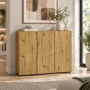Pentu rovere artisan Armadietto scarpiera 3 ante 10 ripiani pannello truciolare melaminico rovere artisan, L.120 x P.34 x H.114 cm