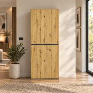 Pentu rovere artisan Armadietto scarpiera alto 4 ante 10 ripiani pannello truciolare melaminico rovere artisan, L.80 x P.34 x H.200 cm