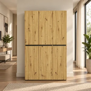 Pentu rovere artisan Armadietto scarpiera alto 6 ante 20 ripiani pannello truciolare melaminico rovere artisan, L.120 x P.34 x H.200 cm